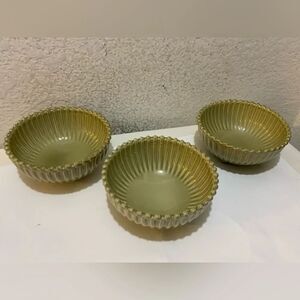 3 Pc Costa Nova Fine Stoneware Pearl Green Dipping Sauce Bowl Beaded Rim